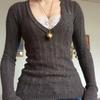 Women's Autumn and Winter V-neck Low-cut Sexy Temperament Thin Bottoming Knitwear
