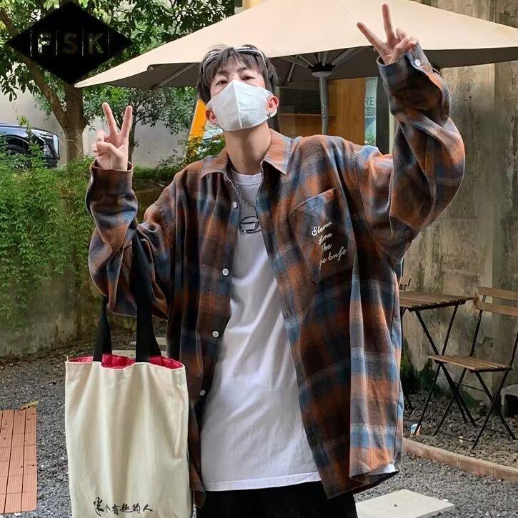 Japanese Fashion Brand Kimura Dark Grain Loose Leisure All-Matching Coat American Retro Spring and Autumn Plaid Long Sleeve Shirt for Men