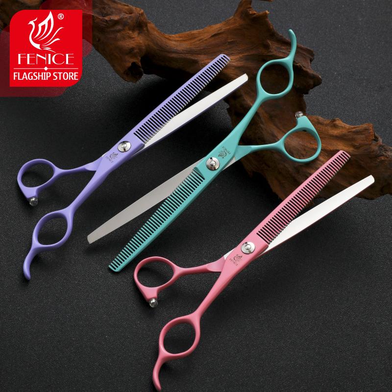 Fenice Professional 6.5/7 Ίντσες JP440C Μακαρόν Πολύχρωμο Ευθεία Κοπής Καμπυλωτό Αραιώματος Ψαλίδι 4 τεμ. Σετ Ψαλίδια Καλλωπισμού Κατοικίδιων