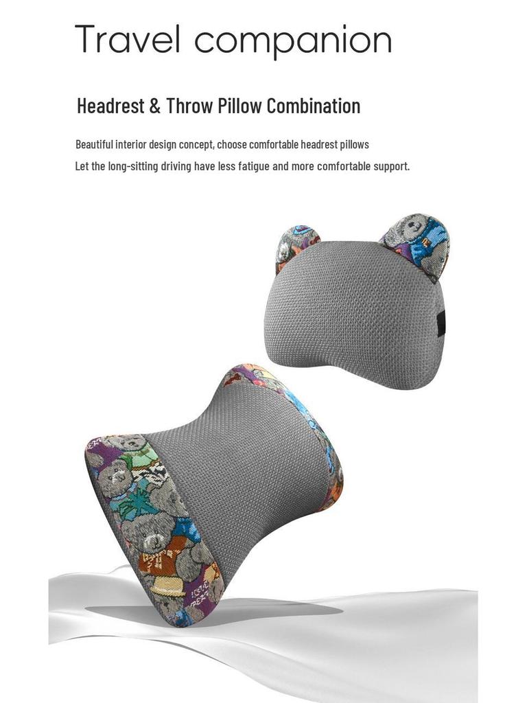 Four Seasons Universal Linen Car Seat Cushion - Cartoon Bear, Breathable, Half-Wrap Rear Seat Cover