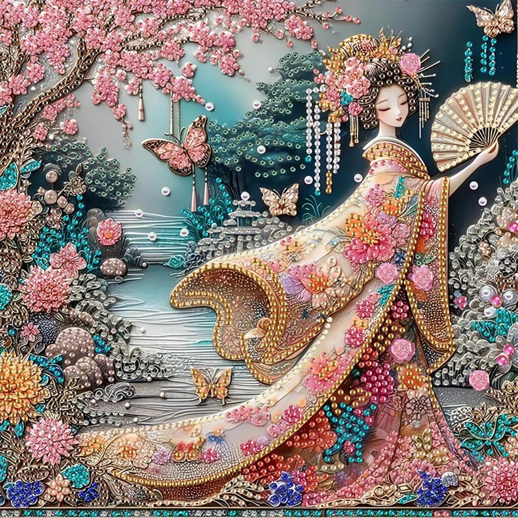 5D DIY Teilweise Speziell Geformter Bohrer Diamantmalerei Japanische Schönheit Kit 30x30cm