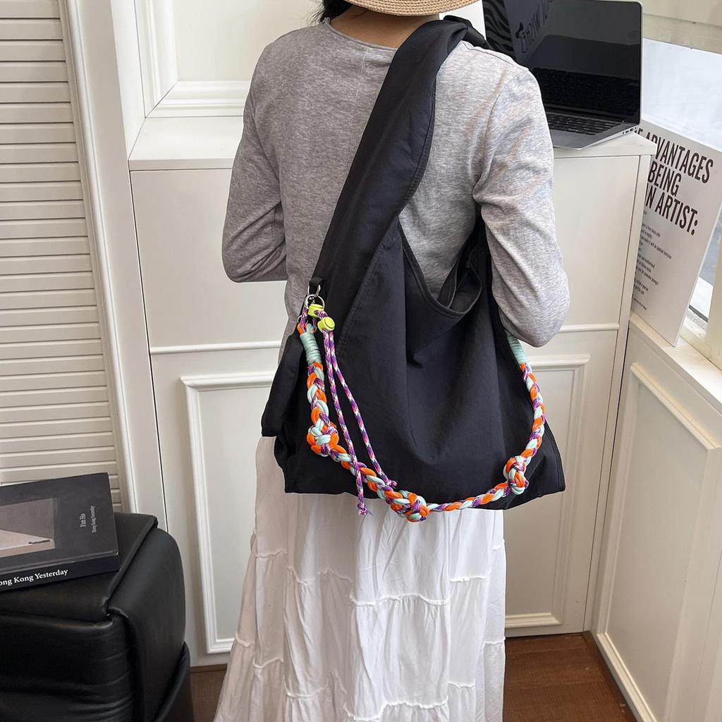 Trendy Nylon Crossbody Bag with Colorful Weaving, Large Capacity, Versatile as Tote, Shoulder, or Underarm Bag