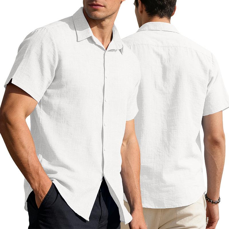 Men's Cardigan Button-down Short-sleeved Shirt Hawaiian Solid Color Lapel Casual Business Shirt