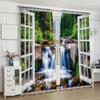Forest Waterfall Curtain Green Rainforest Tropical Tree Plant Jungle Nature Scenery Landscape Window Drapes Curtains Set Of 2 Made Polyester