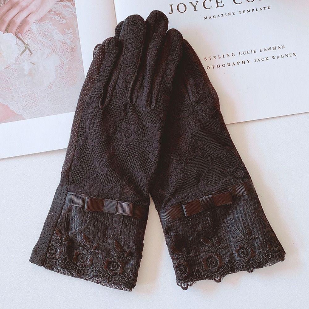 Women's Summer Ice Silk Lace Anti Ultraviolet Thin Electric Car Driving Anti-skid Breathable Cool Sun Protection Gloves