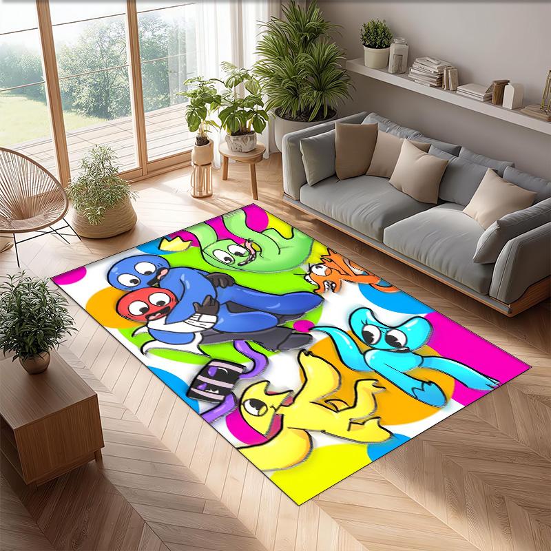 Rainbow Friends Crystal Velvet Rug, Soft Anti‑Slip Crystal Velvet Carpet for Living Room Bedroom Home Decor