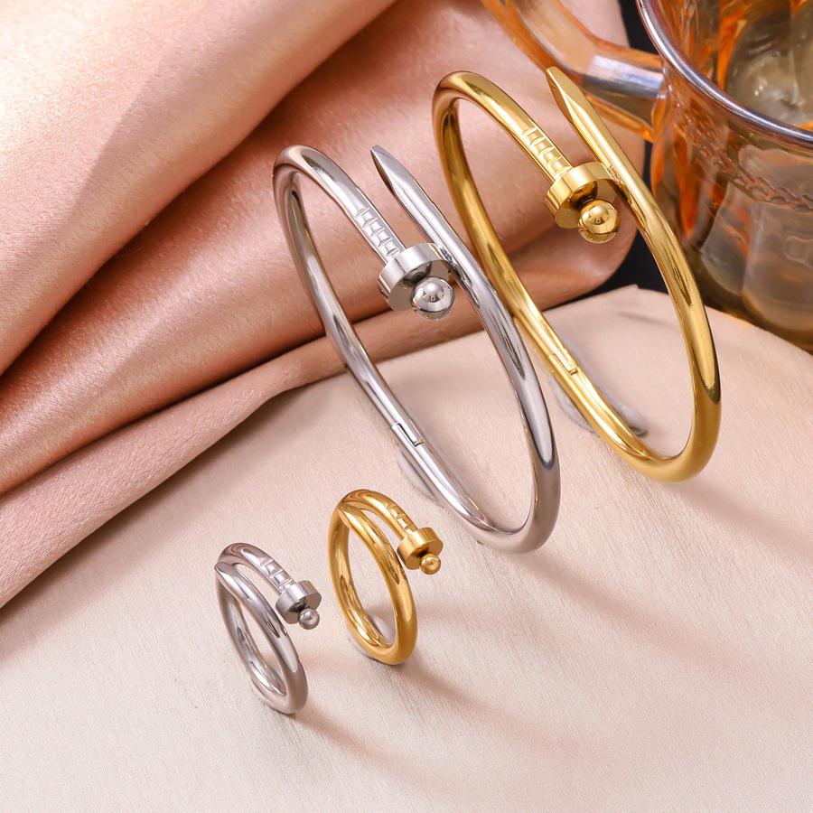 Unisex Gold-Plated Titanium Steel Nail Bracelet & Ring Set