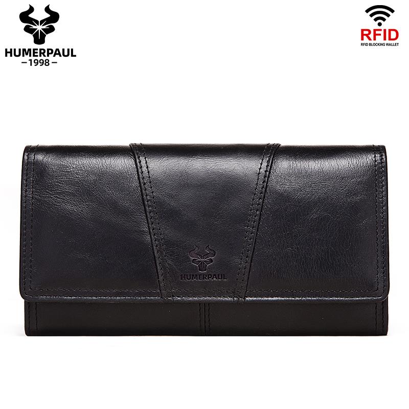 Humerpaul Portafoglio da donna portafoglio in pelle bovina primo strato grande capacità clutch portafoglio multi-carte con finestra per foto portafoglio