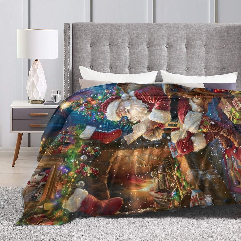 Santa Claus Christmas Flannel Blanket Warm Soft Throw Blanket For Living Room Travel Comfortable Bedspread Sofa Bed Cover