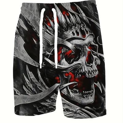 Bequeme Shorts für Herren mit Totenkopf-3D-Muster, übergroße, lässige Shorts mit elastischer Taille und Kordelzug