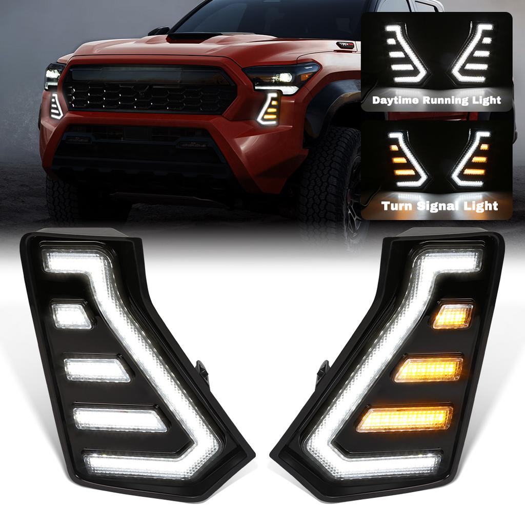 For Toyota Tacoma  LED DRL Daytime Running Lights Fog Lamps Front Bumper Driving Headlights White Yellow Car Acssories 12V