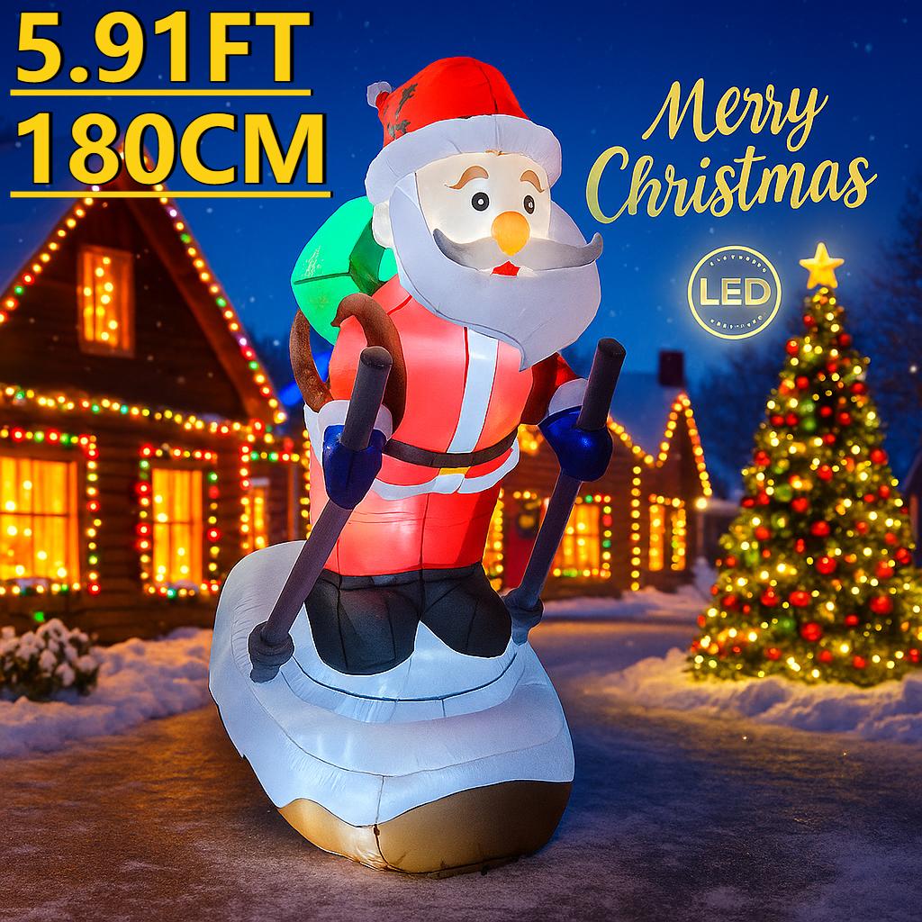 

5.91ФТ Рождественские надувные игрушки со светодиодной подсветкой Рождественский Санта Сноуборд Принадлежности Домашние украшения Праздничный подарок Украшение двора EU