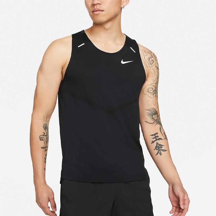 Nike Dri-Fit Rise 365 Reflective Logo Print Crew Neck Sleeveless Running Tank Top Men Tops Black CZ9180-010