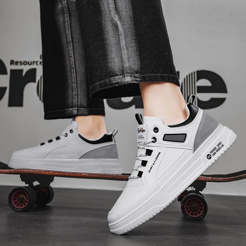 Men'S Leather White Shoes Thick Sole Height Increase Low Top Sports And Leisure Board Shoes Men'S Shoes