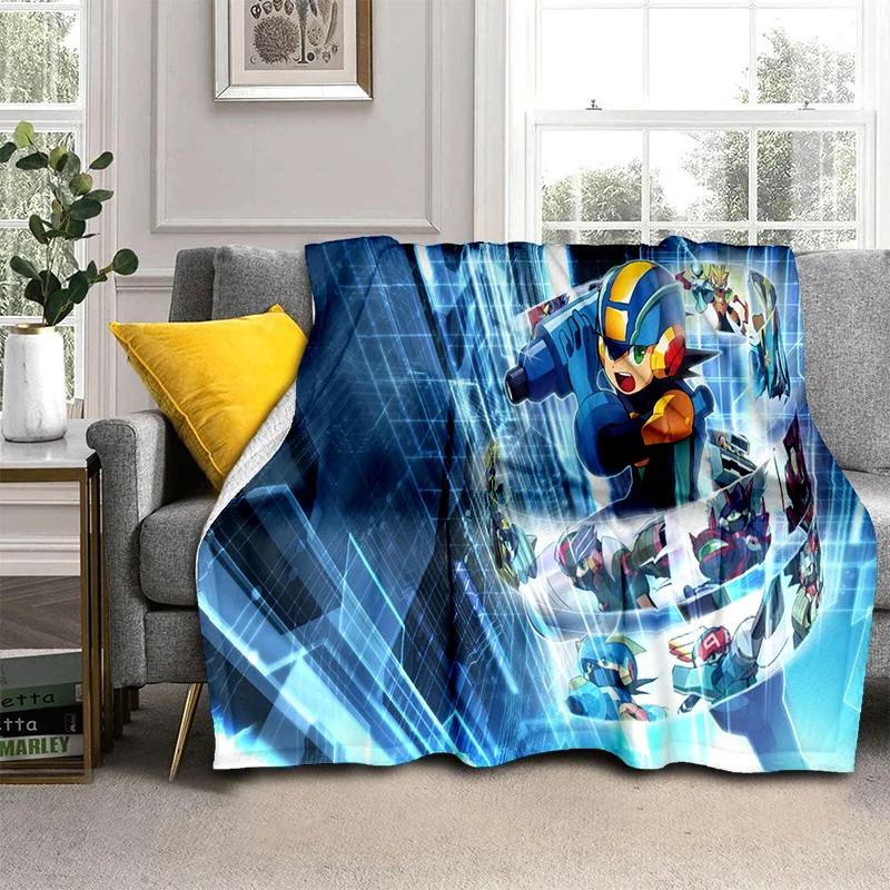 Koc Kreskówkowy Retro Gry Megaman Rockman, Miękki Koc do Rzucania do Domu Sypialni Łóżka Sofy Pikniku Podróży Biura Koc Okrywowy dla Dzieci