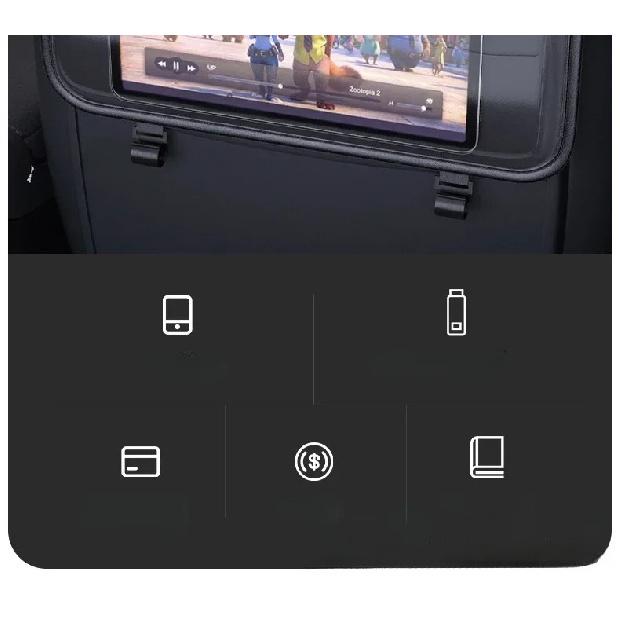 Car Seat Back Hanging Ipad Storage Bag Leather Auto Rear Seat Phone Pocket With Hooks Holder For Kids Interior Accessories