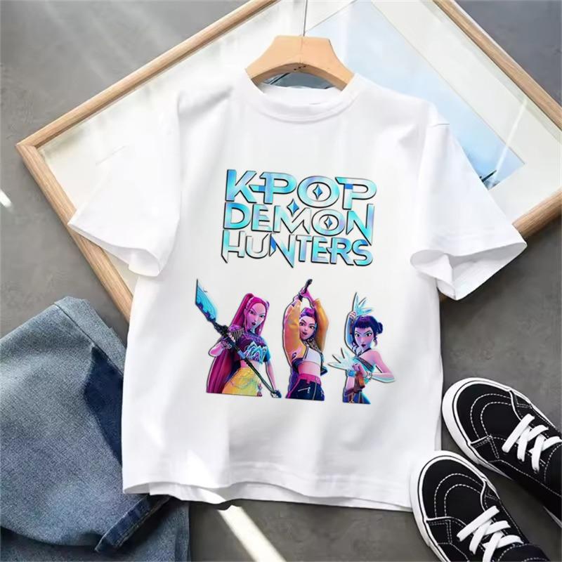 Kids T-shirt KPop Demon Hunters 2025 Movie Crew Neck Cartoon Girls Boys Tee Casual Baby Print Fashion Casual Girl Clothes