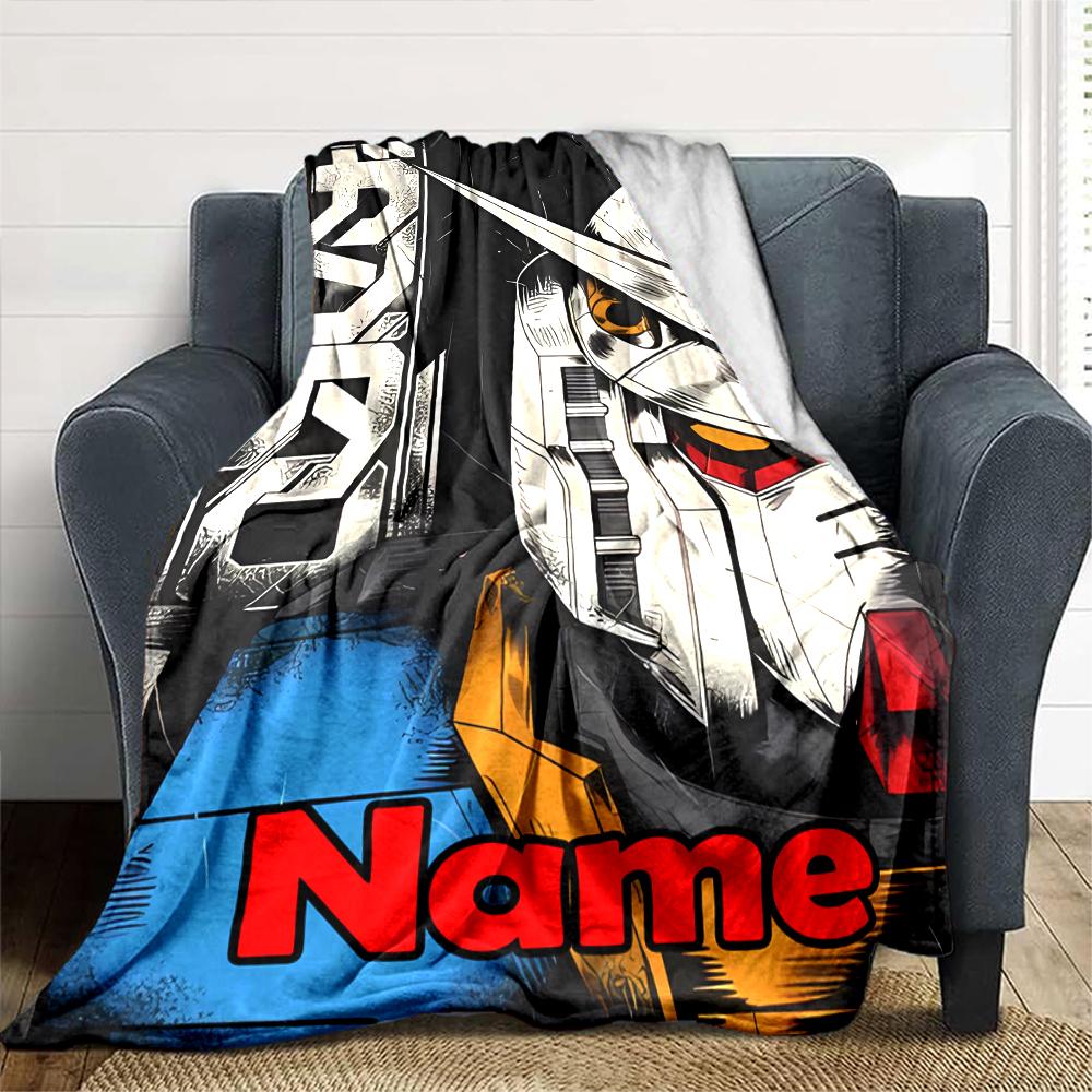 Customiz Name Personality Gundam Blanket Soft &Warm Sofa Office Bed Travel Lunch Break Blanket, Gift Suitable All Seasons