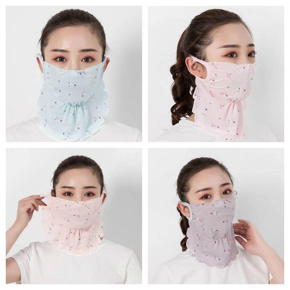 Flower Pattern Ice Silk Mask UV Protection Face Gini Mask Breathable Face Cover  Hiking
