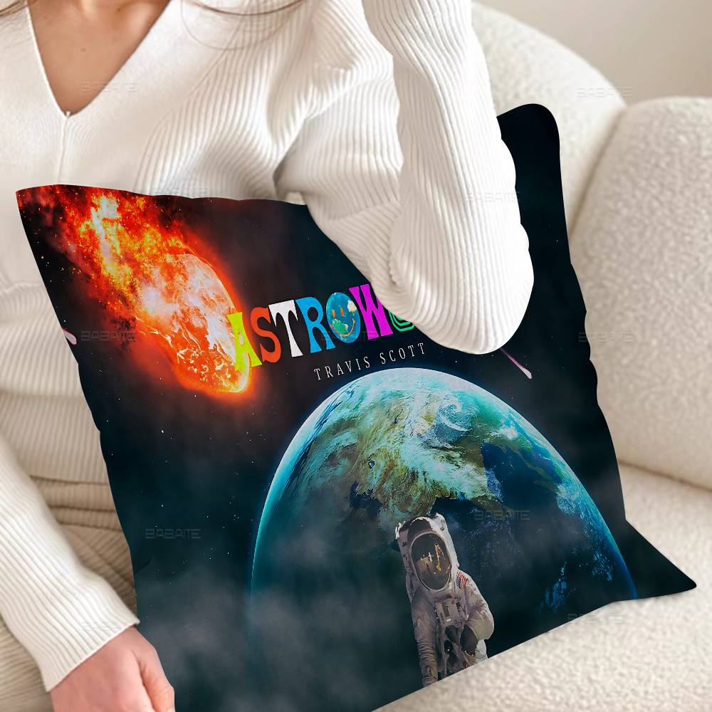 T-Travis S-Scott A-Astroworld Pillow Covers Cartoon Sofa Decorative Home Double-sided Printing Short Plush Cute Cushion Cover