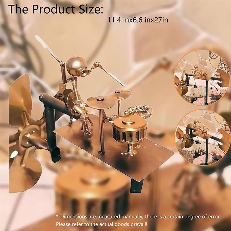 Giruetă de Vânt Metalică Statuie Moară de Vânt Toboșar Metalic Decorativă Energie Eoliană Artă Rock pentru Grădină Curte Terasă Gazon Pridvor Curte