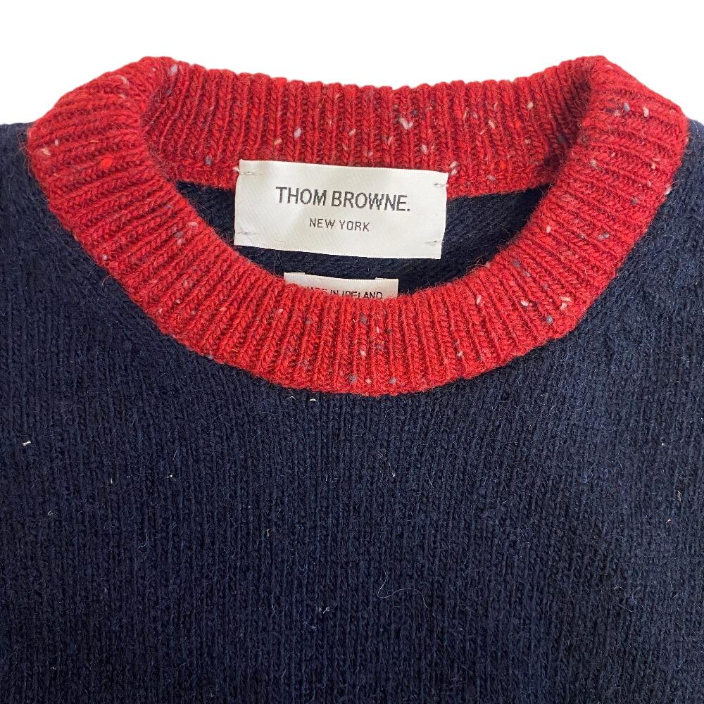 THOM BROWNE Knit Wool Sweater Navy Wool Women Used