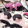 Neue Spitze Stickerei Unterwäsche Set Frauen Sexy Hohl Bandage Bhs Junges Mädchen Niedlich Rosa Bh und Höschen Set Dessous Dessous