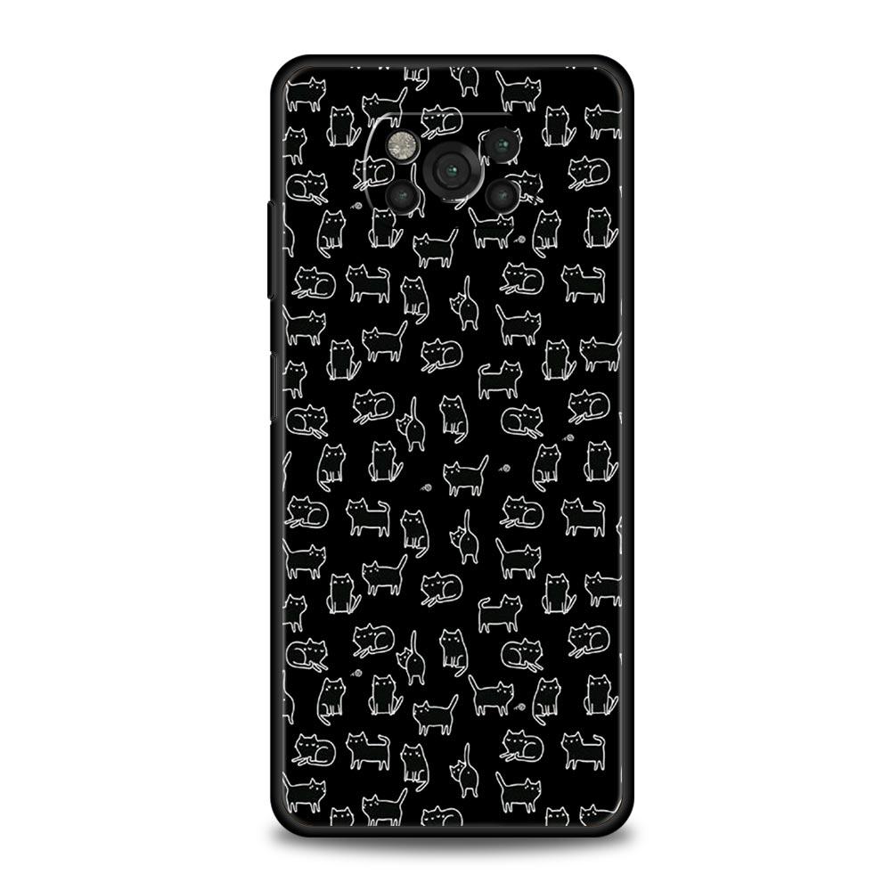 Black Cat Cartoon Cute Phone Case For For Xiaomi Poco X5 Pro X4 X3 NFC F5 Pro F4 F3 GT M5 M4 Pro 5G M3 C51 C50 C55 Soft Cover