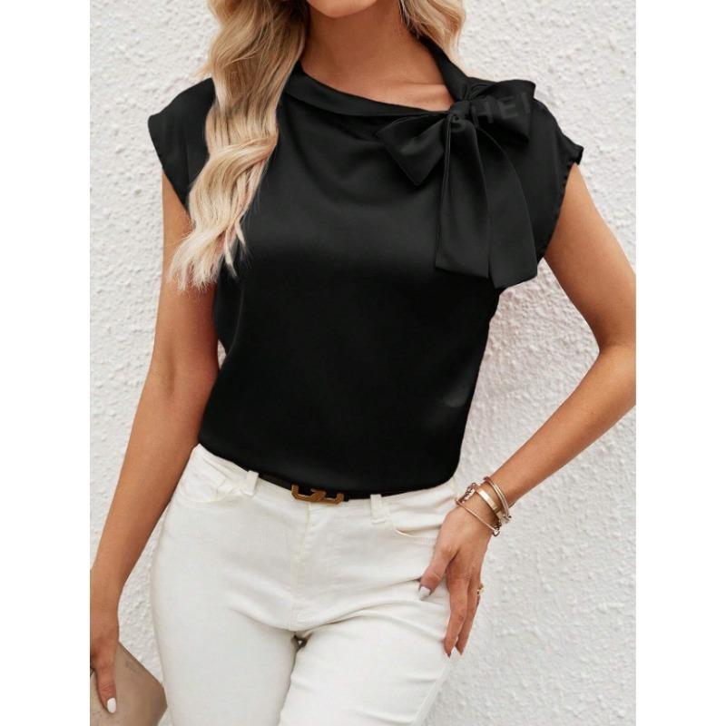 Damen Sommer Neues Top mit halber Schleife und Nischendesign