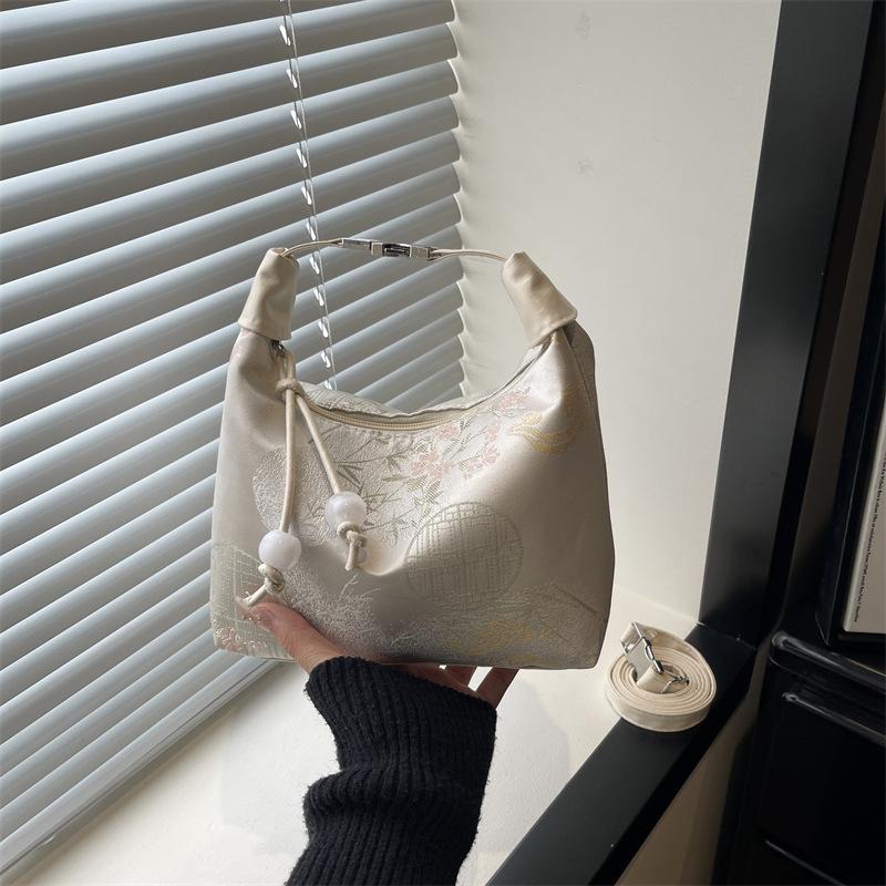 

New Chinese Style Embroidery Women s Shoulder Bags Versatile Elegant Ladies Crossbody Bag Portable Female Zipper Handbag Clutch бежевый