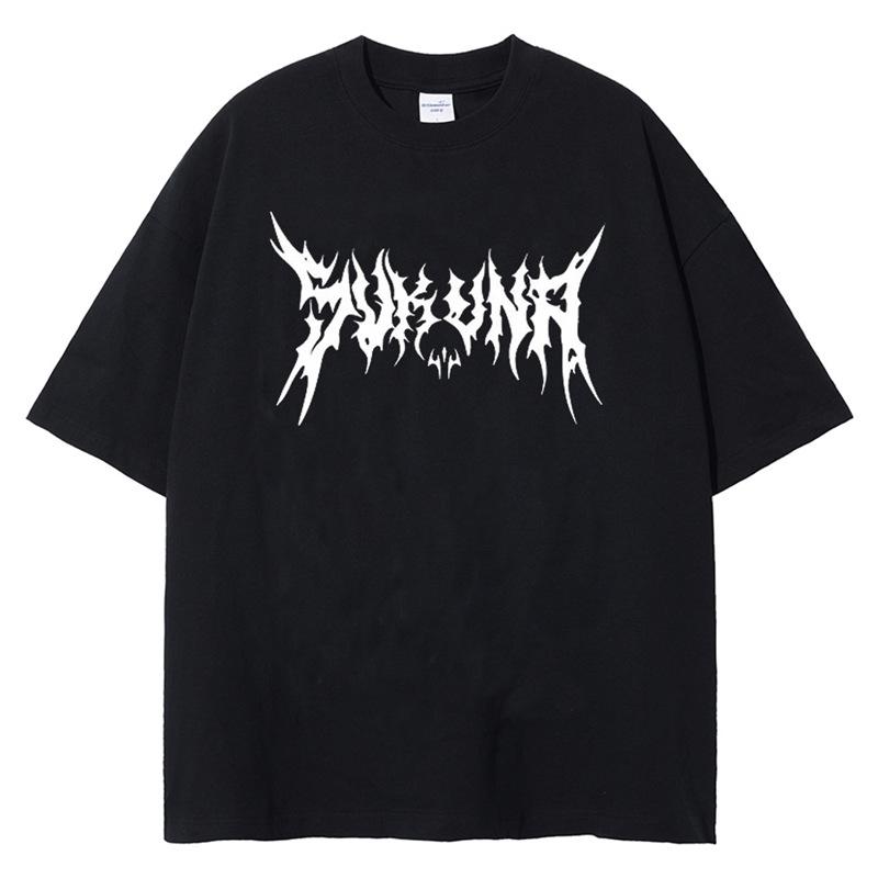 

Харадзюку Винтажная Черная Футболка с Аниме Принтом Мужская Уличная Одежда Large