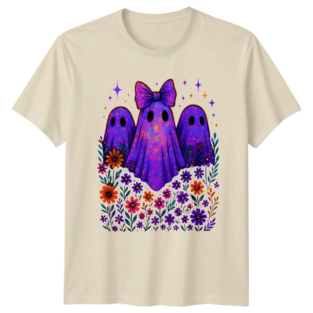 Cute Spooky Ghost Bow Flowers Unisexs TShirt Ghost Halloween Gift For Her