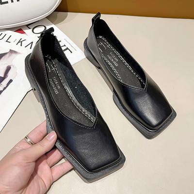 Nový styl luxusní ploché boty dámské hranatá špička jednoduché boty temperament kožené boty jaro kulatá špička podpatky zapatos mujer