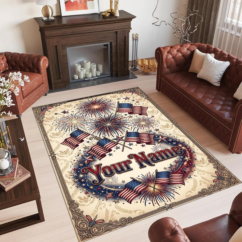American Patriotic Theme Crystal Velvet Rug Personalized Custom Name Text Soft Floor Mat Home Decor