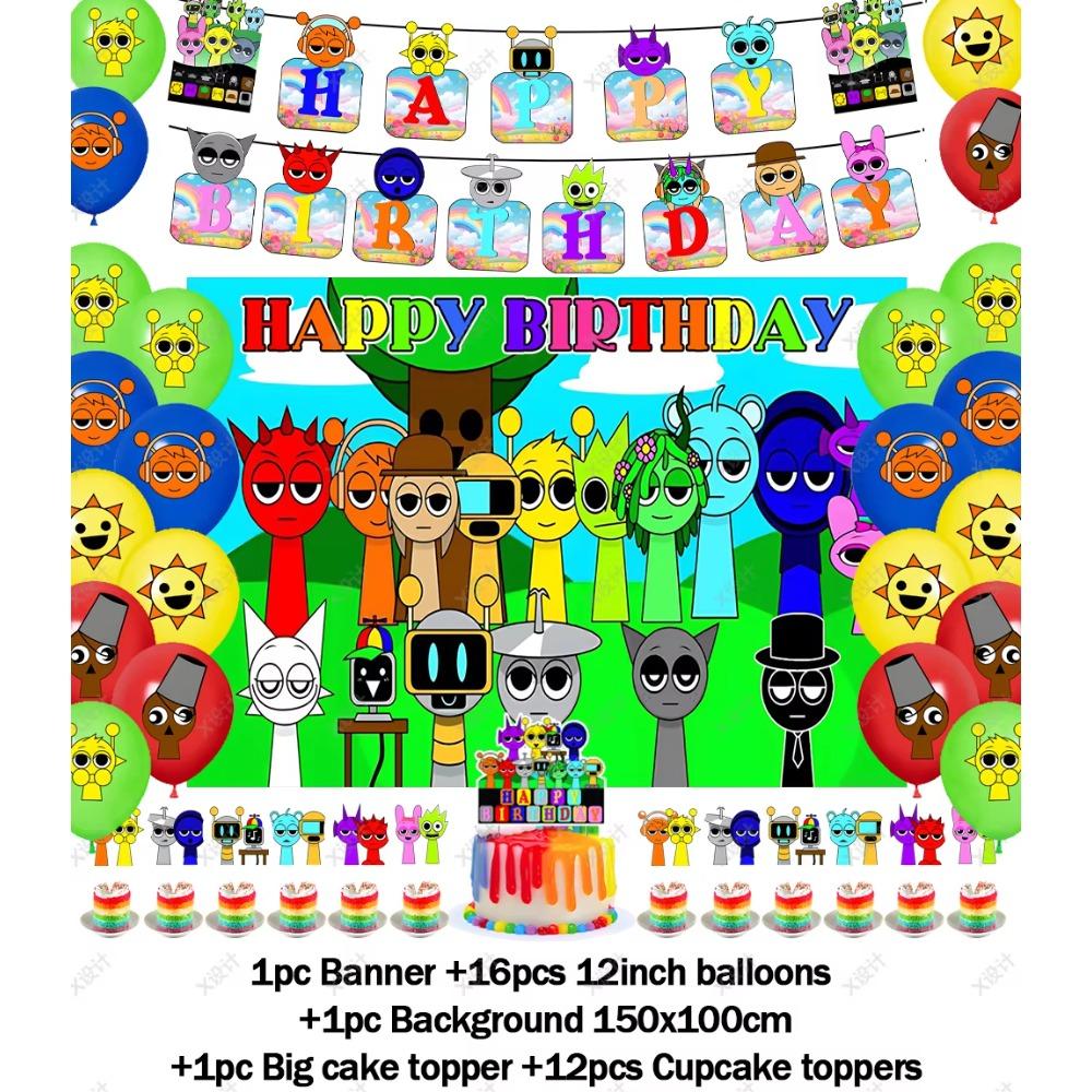 Hot Game-Incredibox Sprunki Kids Birthday Party Balloon Banner Background Cake Topper Decoration Baby Boy Party Supplies Gifts