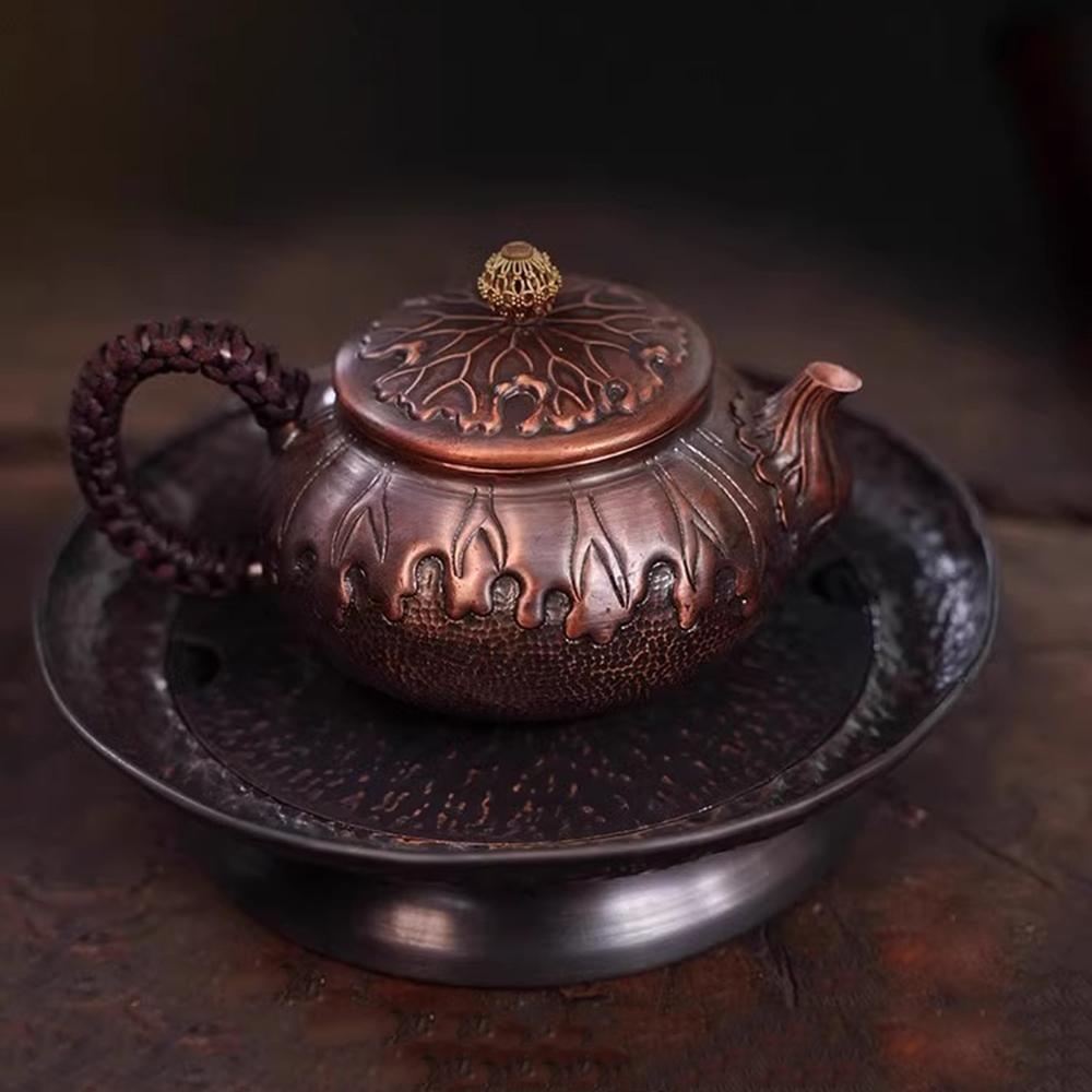 Vintage Red Copper Teapot, Home Brewing Tea Pot, Handmade Mini Lotus Leaf Copper Pot, Traditional Handicrafts Tea Kettle, 300ml