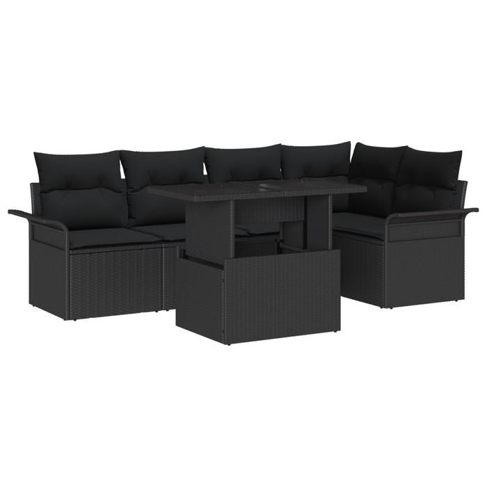 VidaXL Ensemble de canapé de jardin 6 pièces avec coussins noir poly rattan 3348289