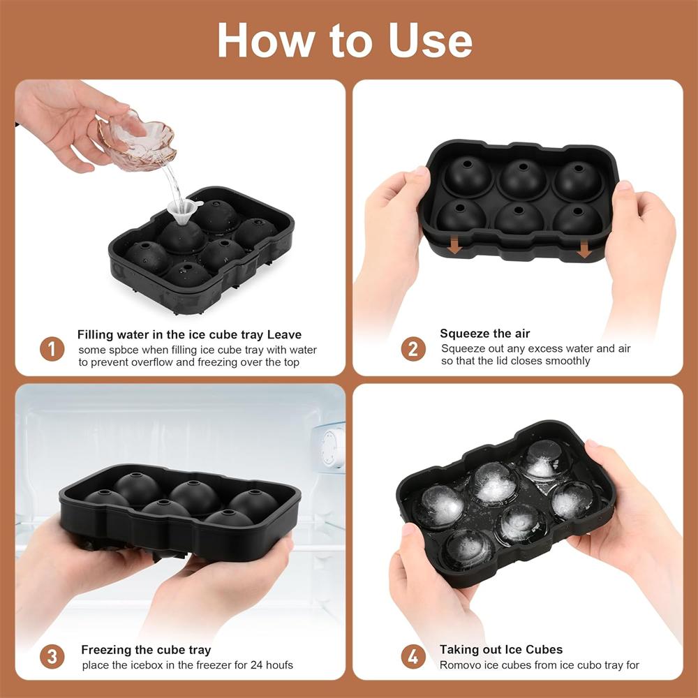Ice Cube Trays Silicone,Ball Maker Mold, Whiskey Round Sphere Mold - Square Large for Cocktails & Bourbon Easy Release BPA Free