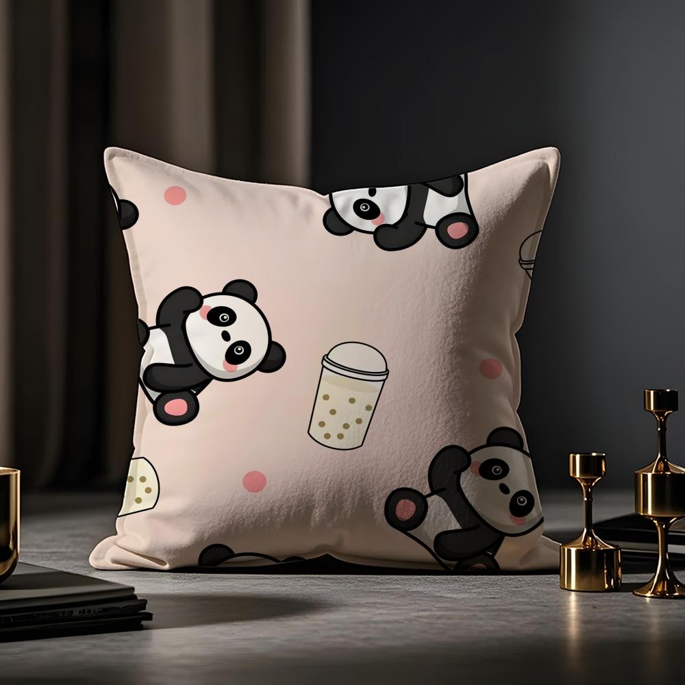 Lovely Panda Cushion Cover Anti-dustmite Pillowcase Invisible Zipper Silky Short Plush Sofa Cushion Cover