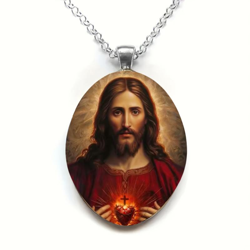 

Религиозное сердце Иисуса Марии, христианский амулет веры, кулон-подвеска из стекла с драгоценным камнем времени, подходит для повседневной носки мужчинам и женщинам