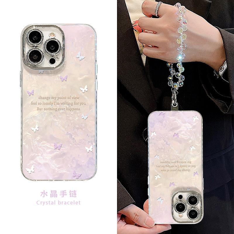 Gradual Change Butterfly Crystal Bracelet Suitable for Apple 16promax Mobile Phone Case 13 High Sense 15 Light Luxury 14 Small Fresh