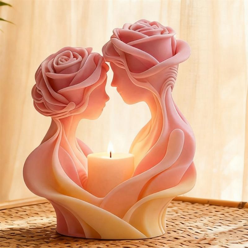 Easy Releases Flexible Silicone Rose Couple Mold for Scented Candle Soap Making Multipurpose Food Grade Crafting Use