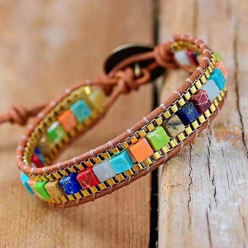 Bohemian 7 Chakra Stone Bracelet For Women Colorful Emperor Stone Braided Rope Woven Wrist Bangle Men  Jewelry Gift