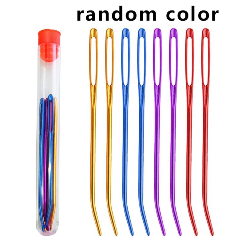 Yarn Needles with Storage Tube, Big Eye Knitting Needles, Random Color Curved Aluminum Sweater Needle-wool Thread Threading Machine Sweater Stitching