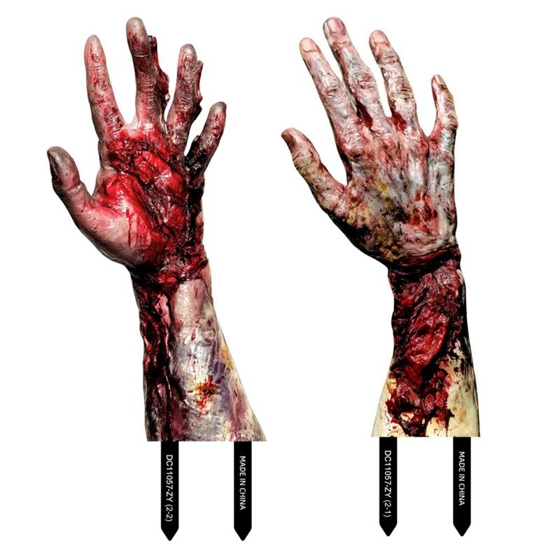 2PCS Halloween Horror Props 2D Bloody Hand Stake for Outdoor Garden Yard Sign Decor Halloween Decoration Party Home Ornament