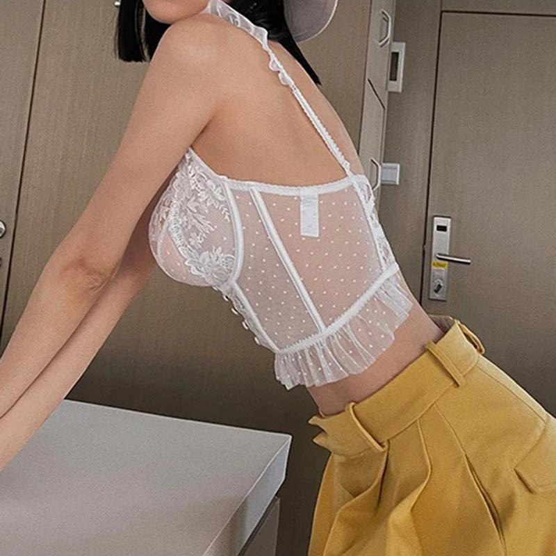 French Embroidery Lace Women's Bra Top Sweet Female Wedding White Bralette Vest Sexy Corset Bras Comfortable Intimates