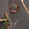 Handmade Natural Wood Vine Ring Christmas Wreath with Crystal Stone Wind Chime Children's Room Bedroom Craft Decoration Pendant