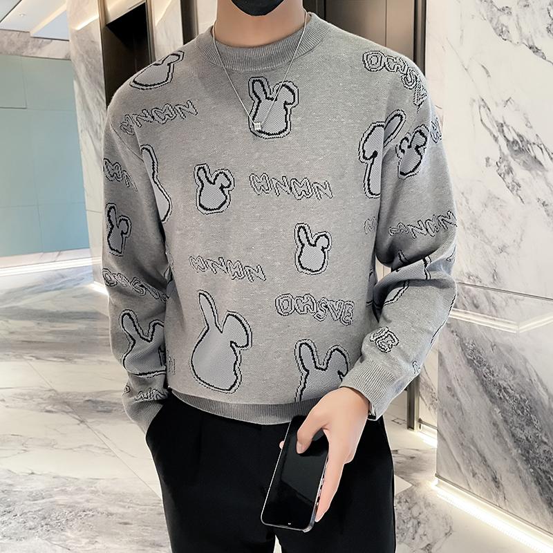 Pletený podzimní zimní svetr Pánský jarní a podzimní Korejský Nový kulatý výstřih Volný top Šik Hong Kongský styl Trendy