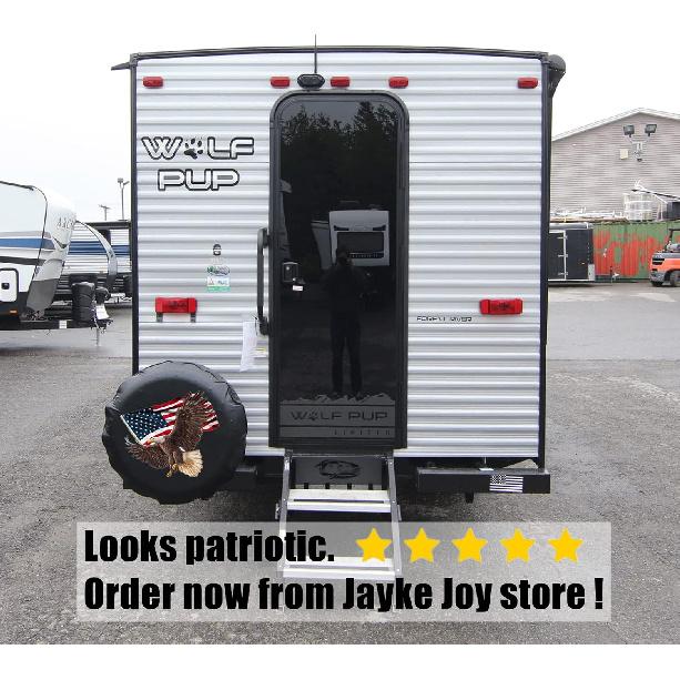 Spare Tire Cover, Wheel Cover With American Eagle USA Flag PVC Leather Waterproof Dust-Proof Universal Fit For Jeep Trailer RV SUV Camper Vehicle (15