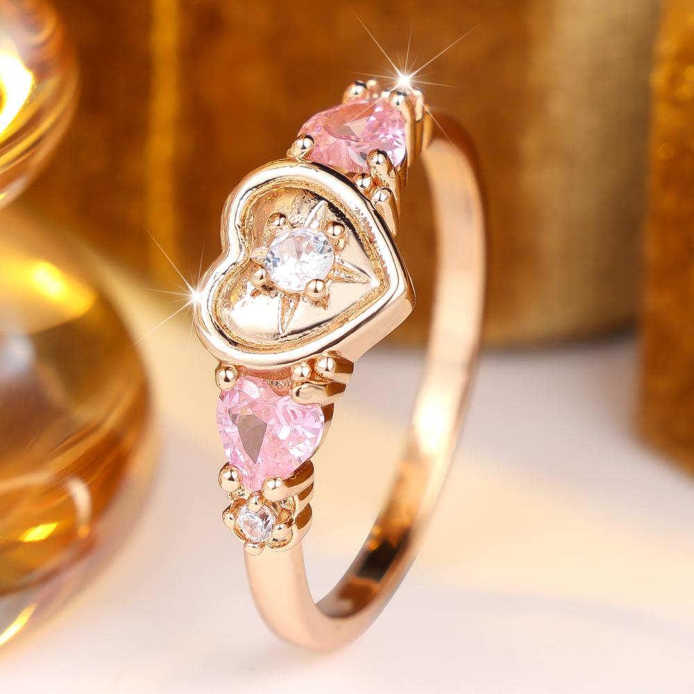 Romantic Heart Design Ring for Women Gold Plated Pink Color 2 Color Available Fashion Jewelry Gift